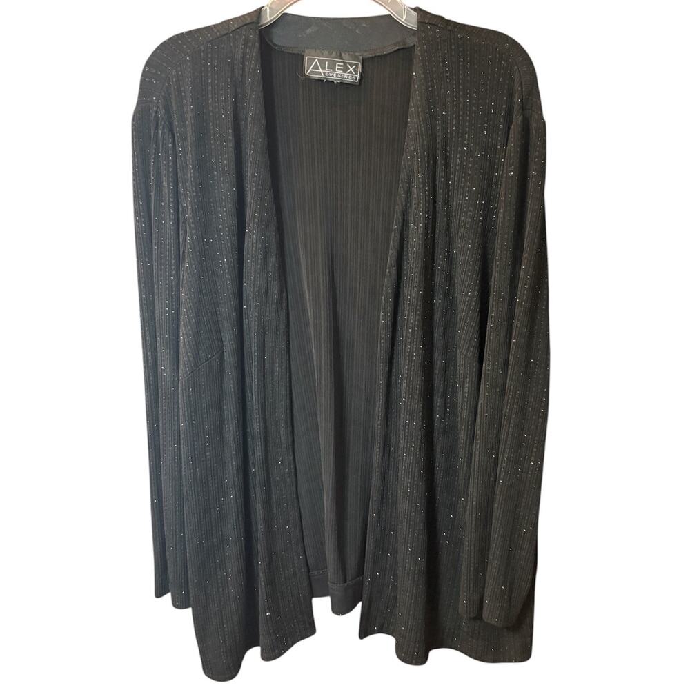 Alex Evenings Black Sparkle Open Front Party Cardigan Chest 27”